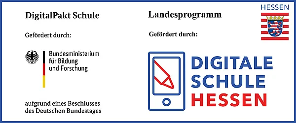 Digitalpakt Schule, gefördert durch das Bundesministerium für Bildung und Forschung, sowie Landesprogramm gefördert durch 'Digitale Schule Hessen'.